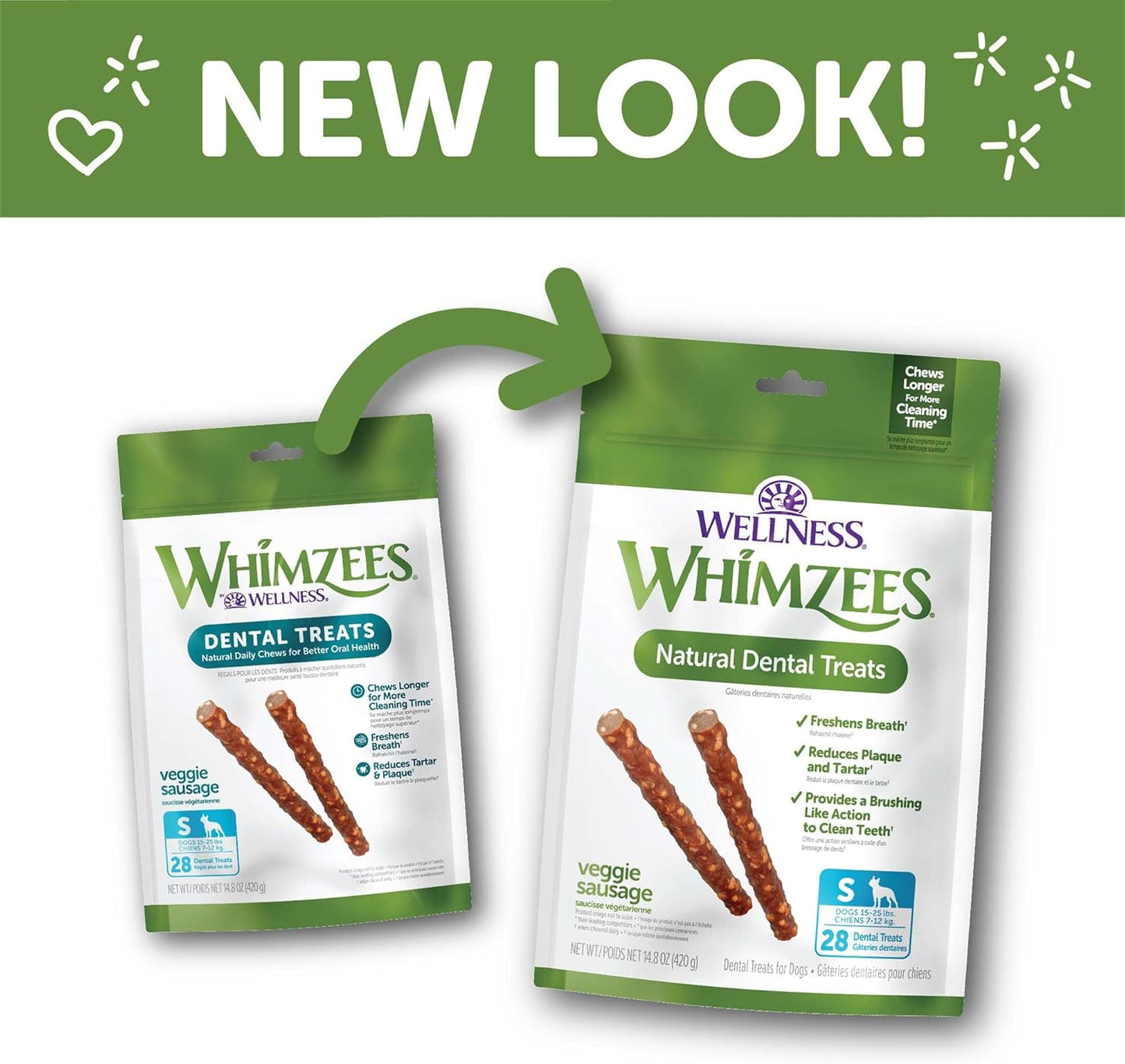 WHIMZEES Veggie Sausage Small Dog Dental Treats – 28 Count