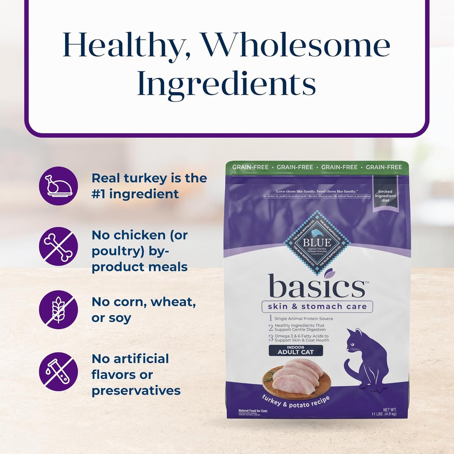 Basics Turkey & Potato Grain-Free Indoor Dry Cat Food – 11 lb