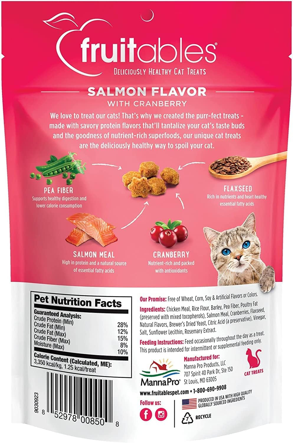 Fruitables Helathy Crunchy Salmon & Cranberry Cat Treats – 2.5 oz