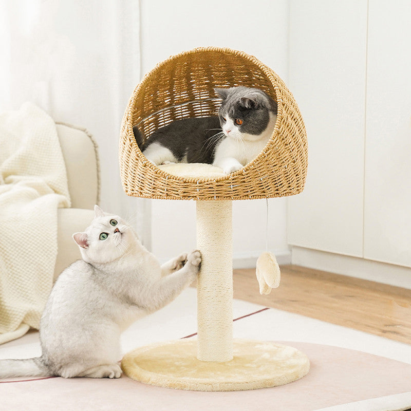 Rattan Cat Tree – Climbing Tower with Nest