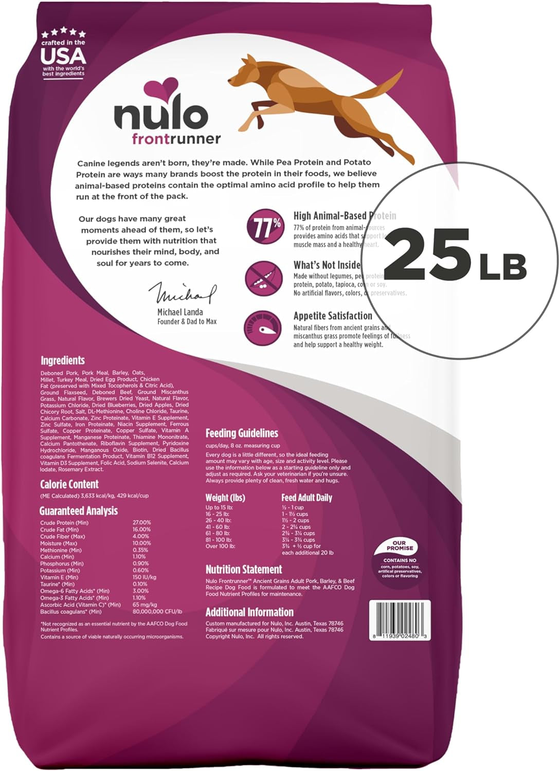 Frontrunner Pork, Barley & Beef Dog Food – 25 lb