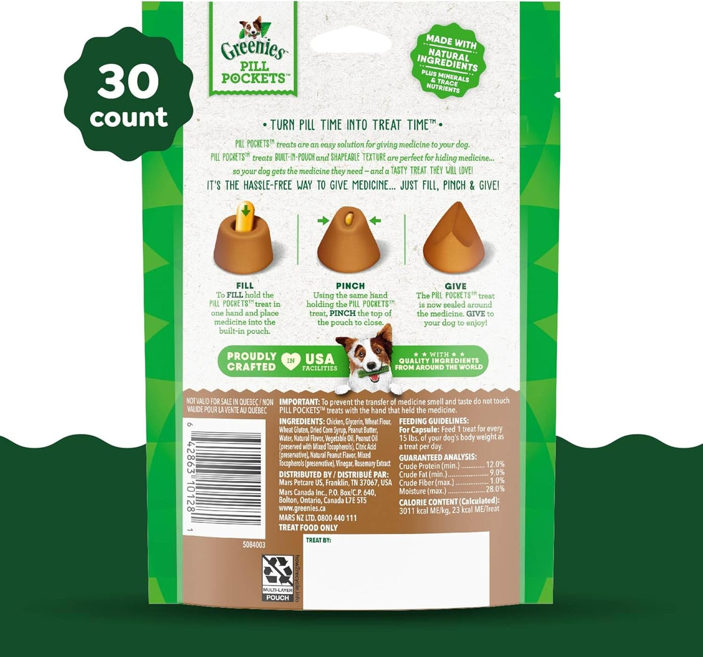 Greenies Pill Pockets Real Peanut Butter Soft Dog Treats – 7.9 oz (30 Count)