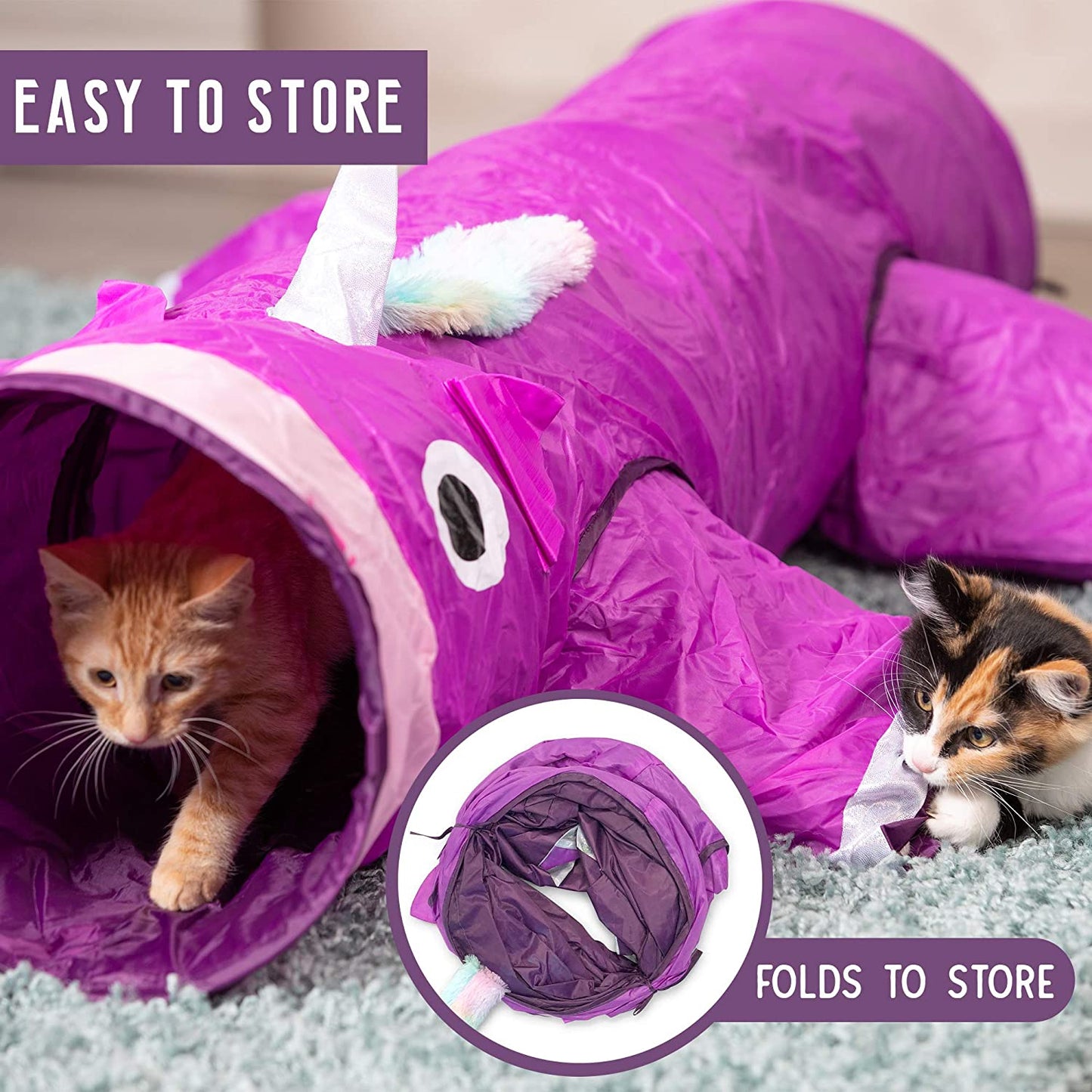 Magic Mewnicorn Cat Tunnel – 5-Way Crinkle Hideout for Small Pets