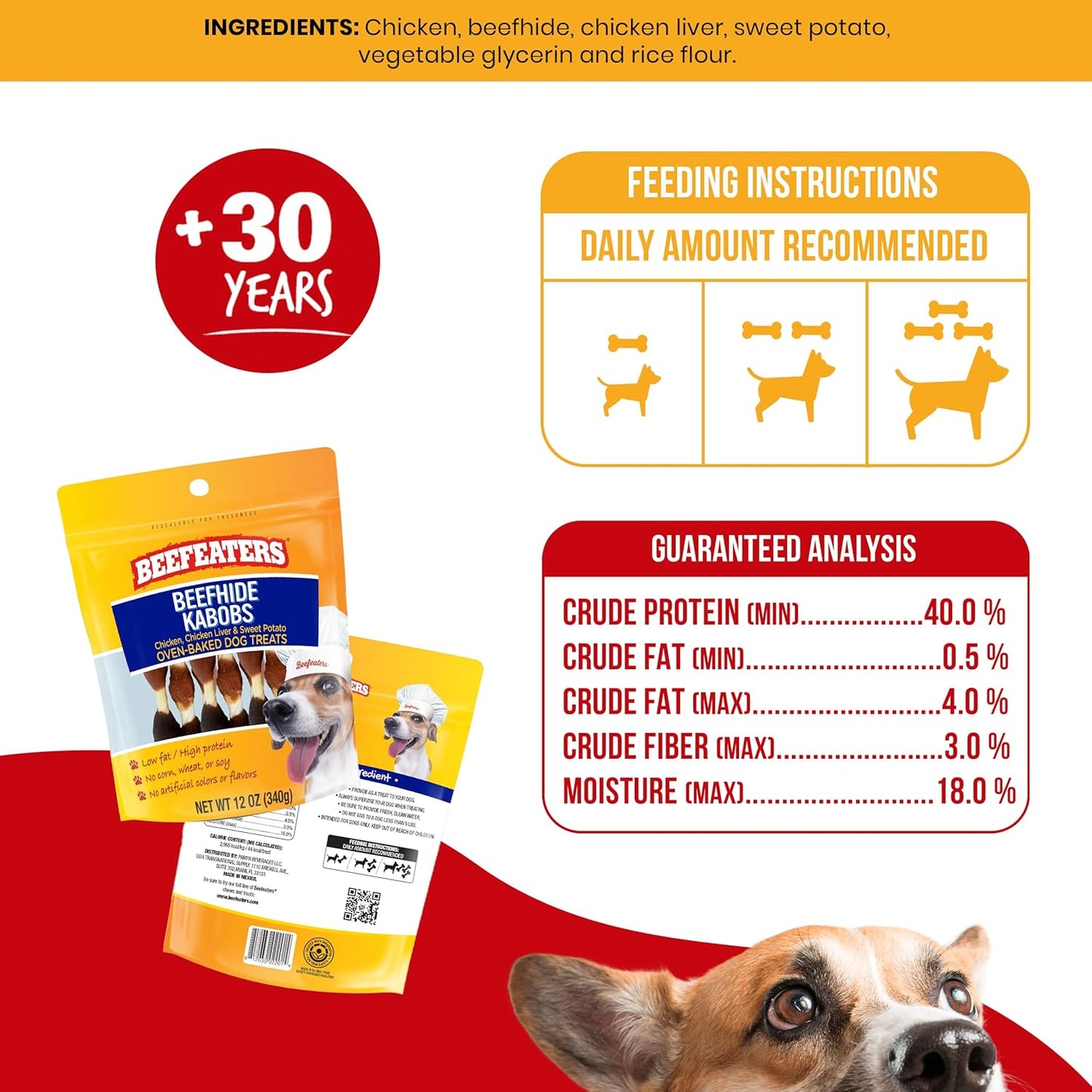Beefeater Chicken, Liver & Sweet Potato Dog Chew Kabobs – 10 oz