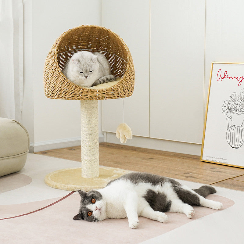 Rattan Cat Tree – Climbing Tower with Nest