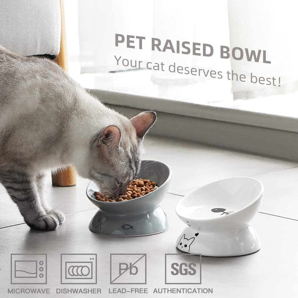 Ceramic Cat Bowl – Raised Design for Spine Comfort
