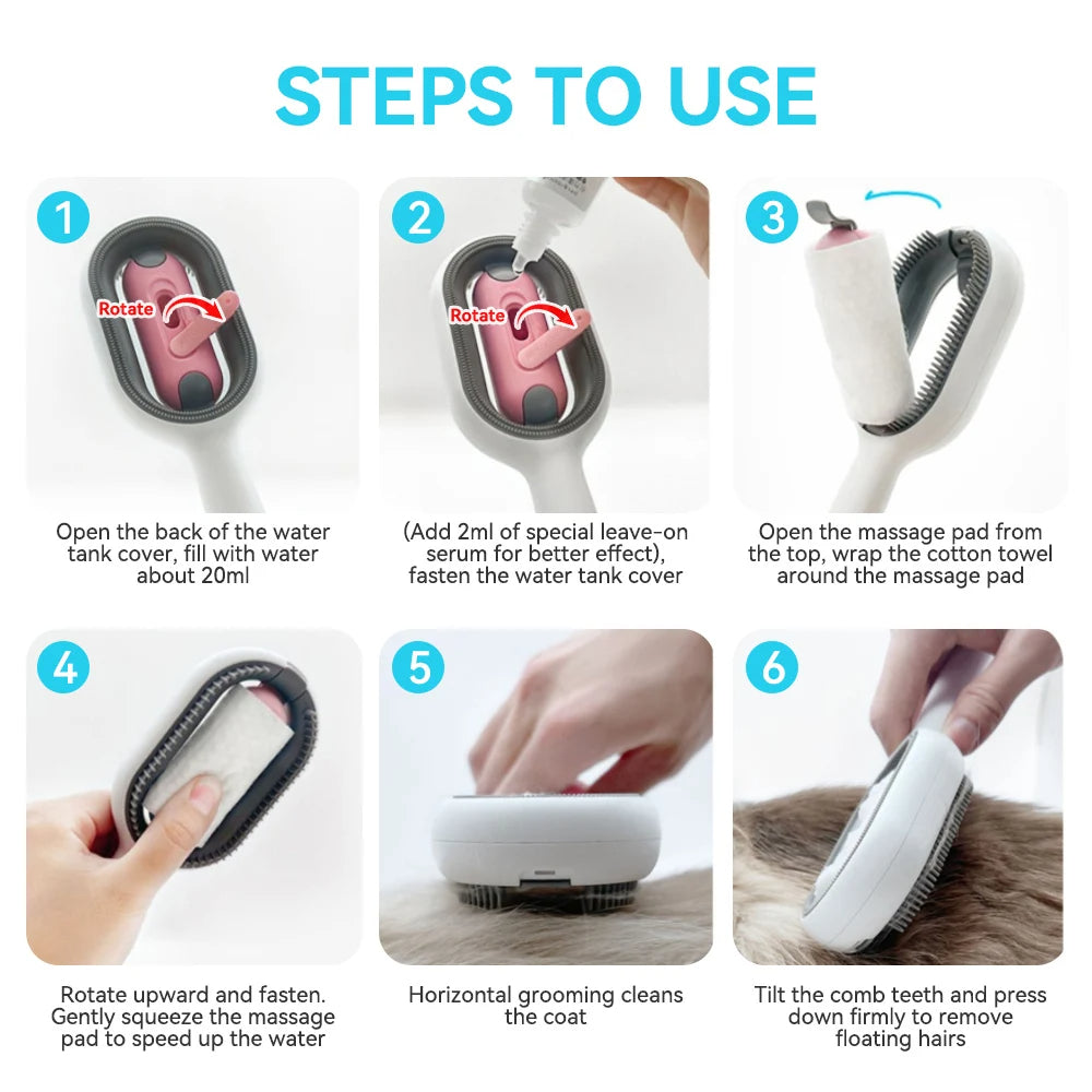 3-in-1 Cat Brush – Water Tank & Fur Remover
