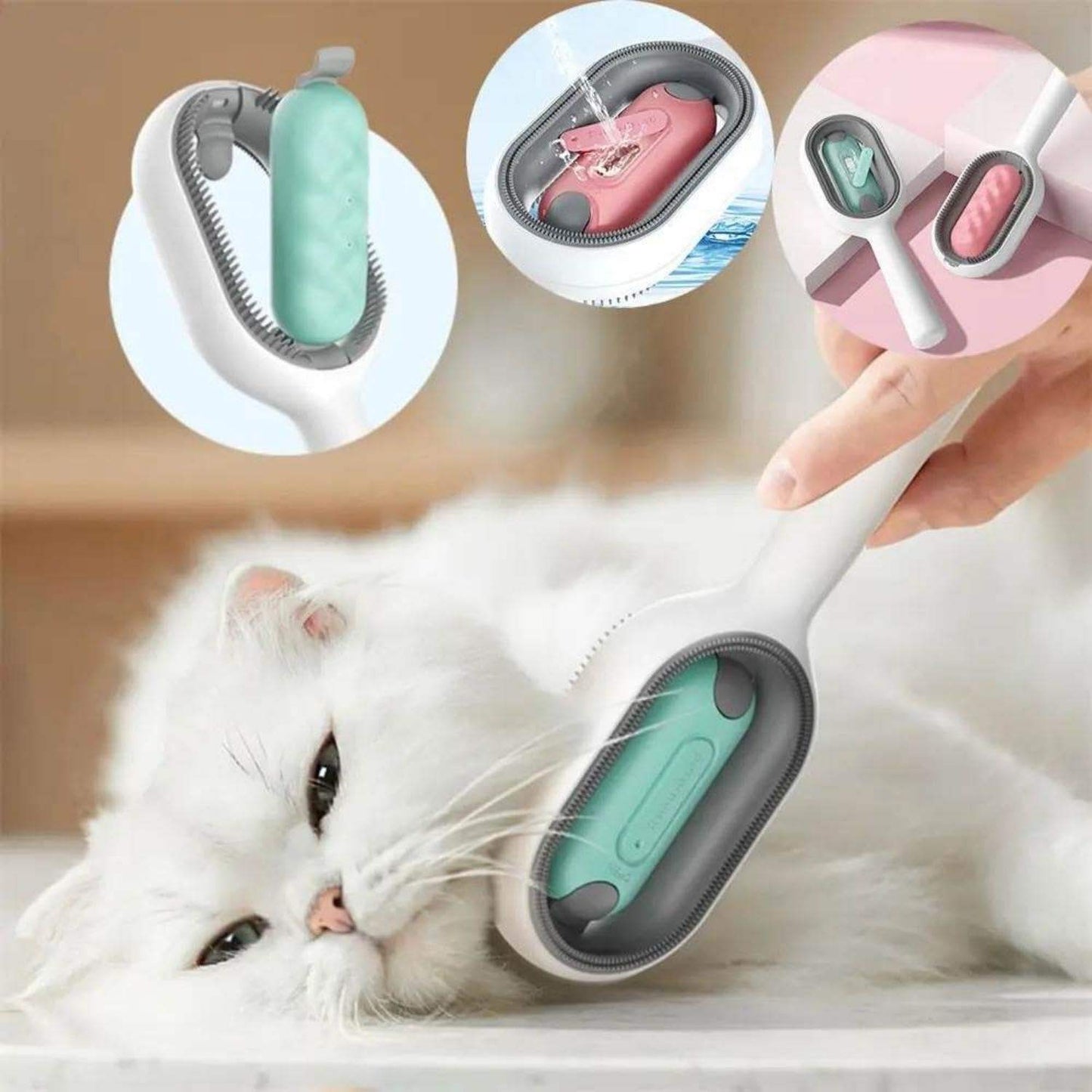 3-in-1 Cat Brush – Water Tank & Fur Remover