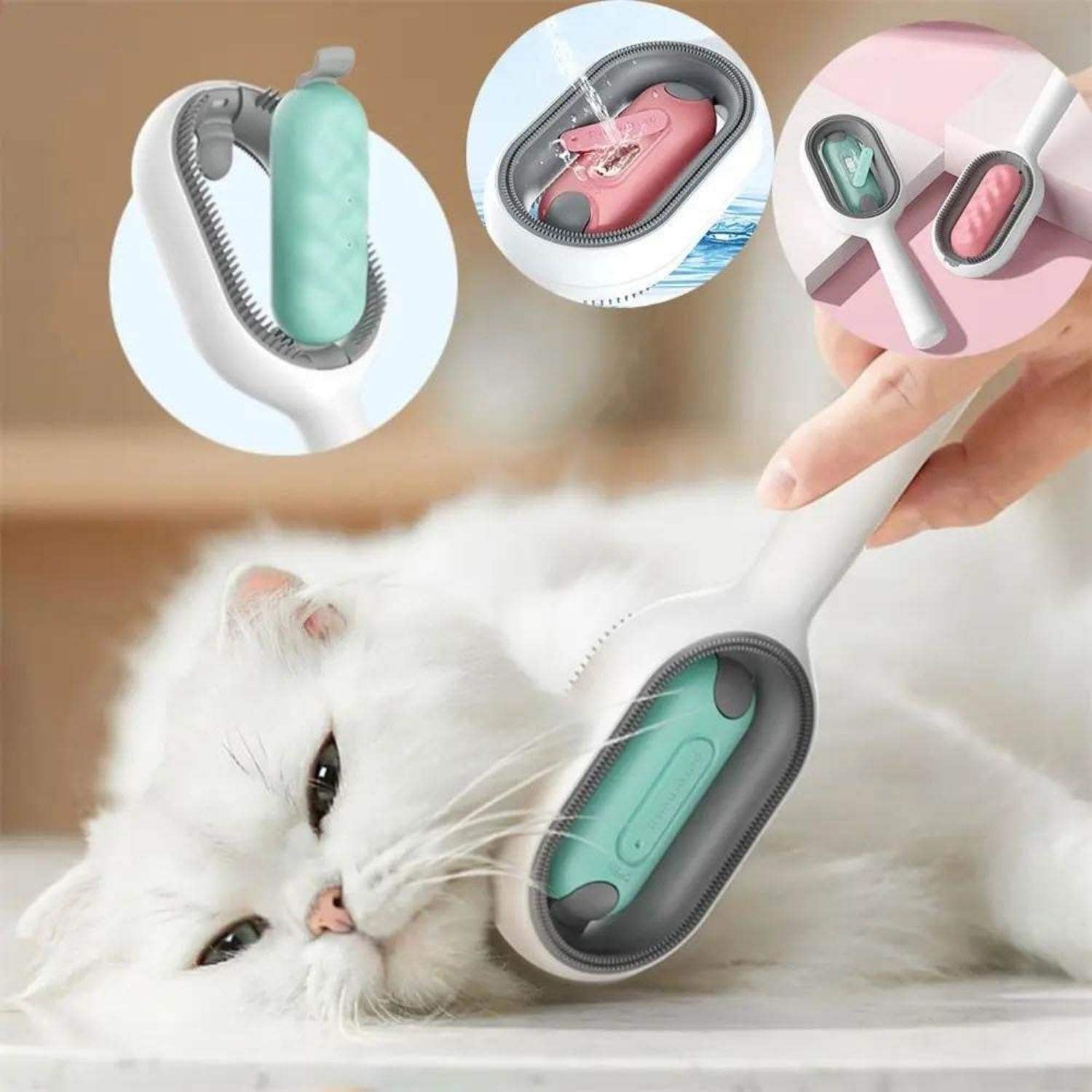 3-in-1 Cat Brush – Water Tank & Fur Remover