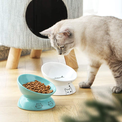 Ceramic Cat Bowl – Raised Design for Spine Comfort