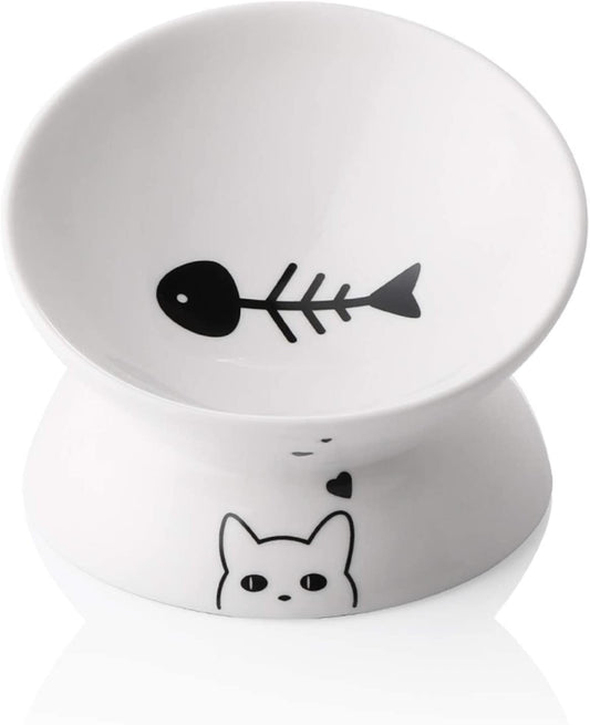 Ceramic Cat Bowl – Raised Design for Spine Comfort