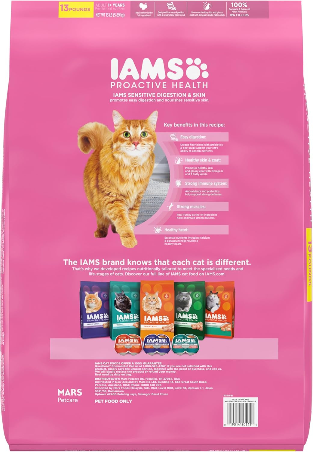 IAMS Proactive Health Adult Sensitive Digestion & Skin Turkey Dry Cat Food - 13 lb