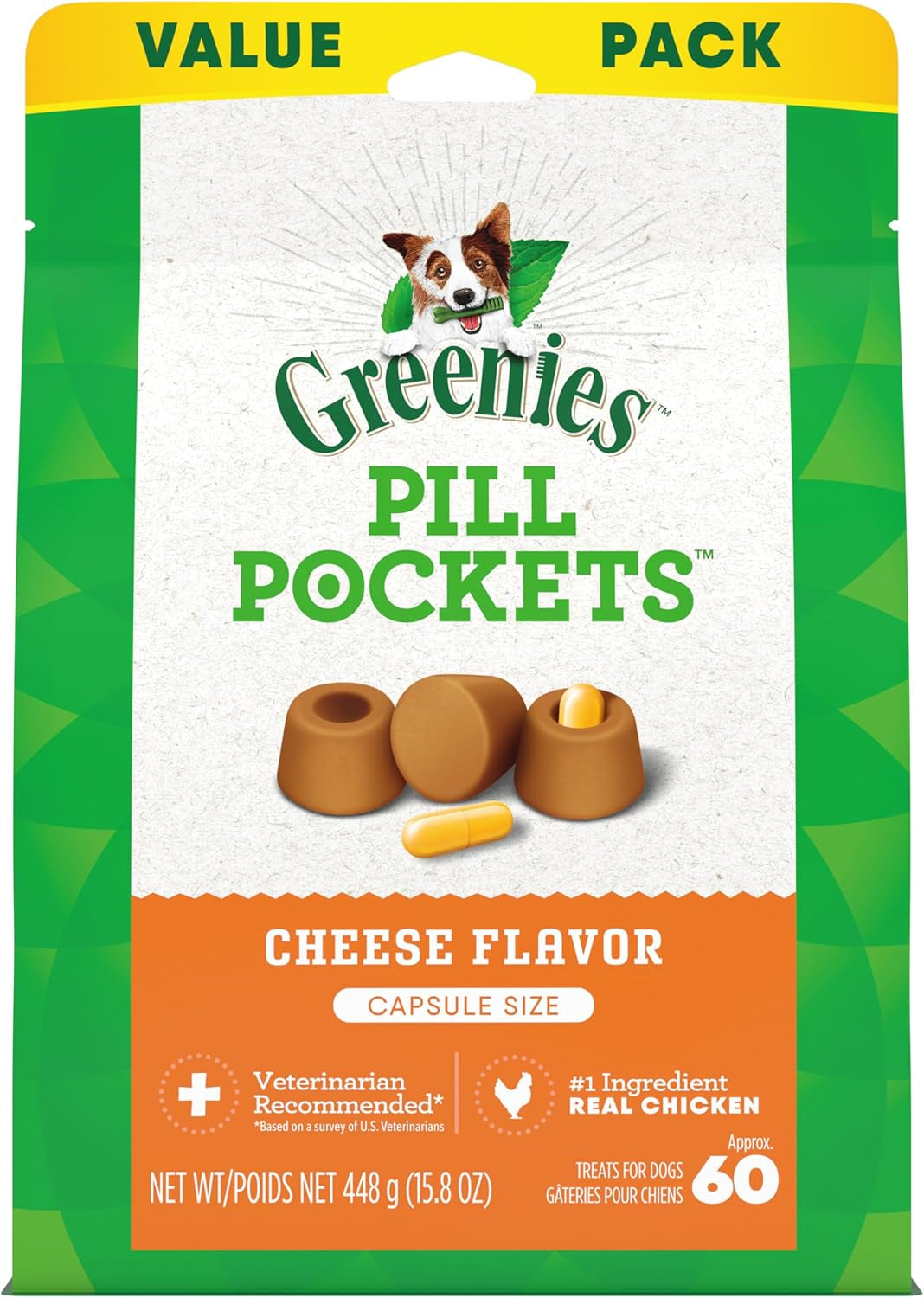 Greenies Pill Pockets Cheese Soft Dog Treats – 15.8 oz (60 Count)