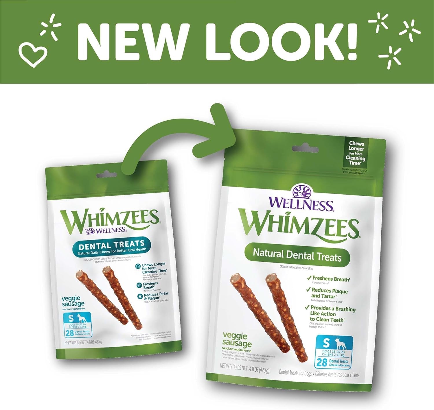 WHIMZEES Veggie Sausage Small Dog Dental Treats – 28 Count