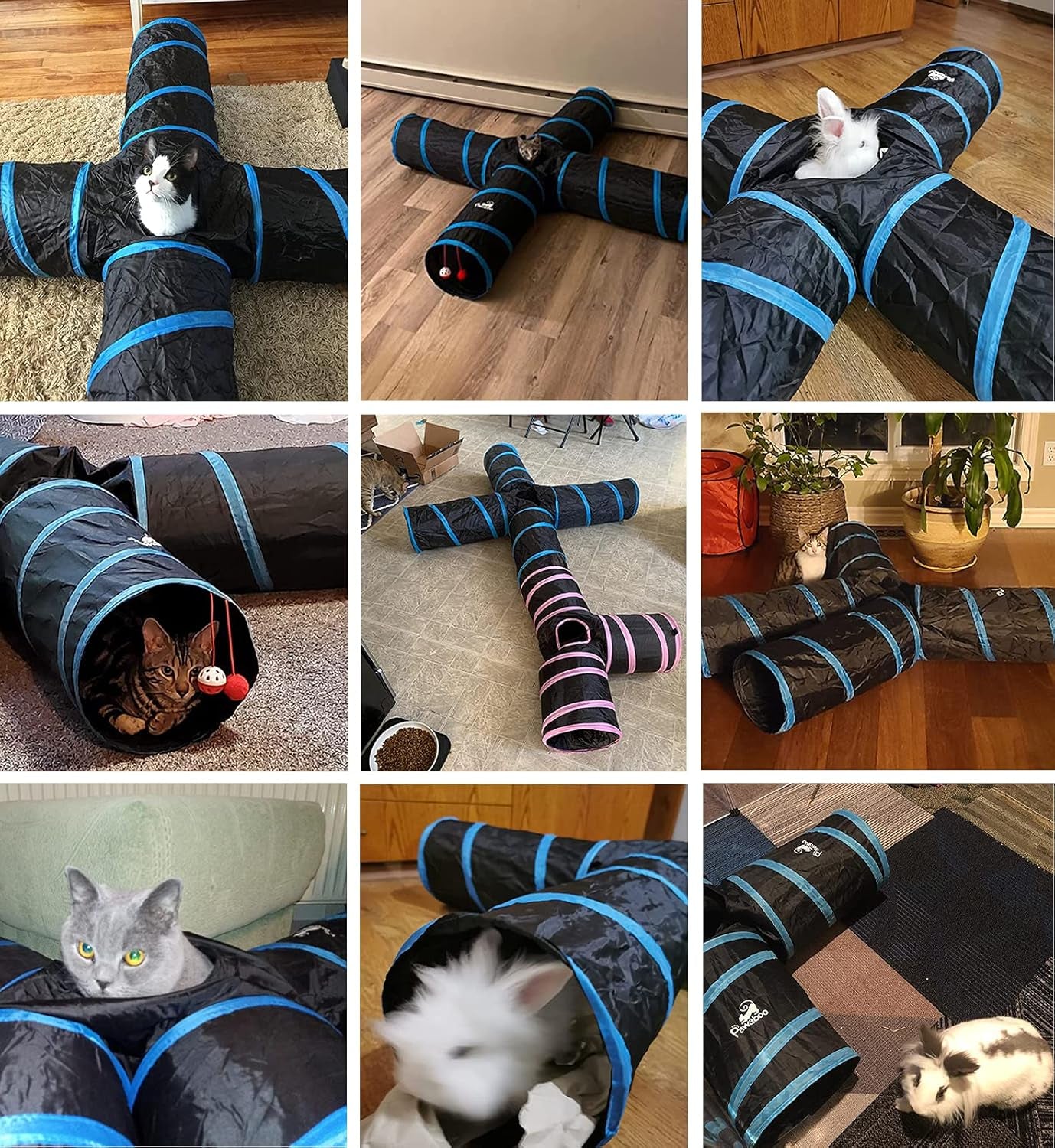 4-Way Cat Tunnel – Collapsible Maze with Bells & Pompon