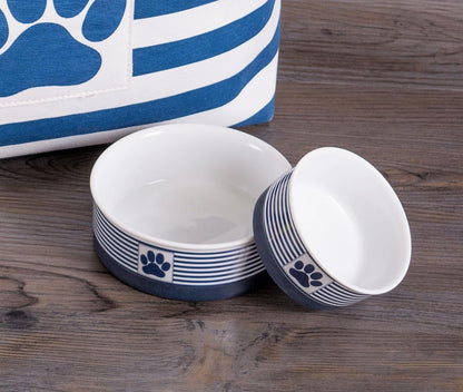 Nautical Blue Cat Bowl – Small Ceramic Dish for Daily Feeding
