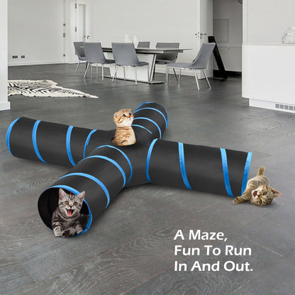 4-Way Cat Tunnel – Collapsible Maze with Bells & Pompon