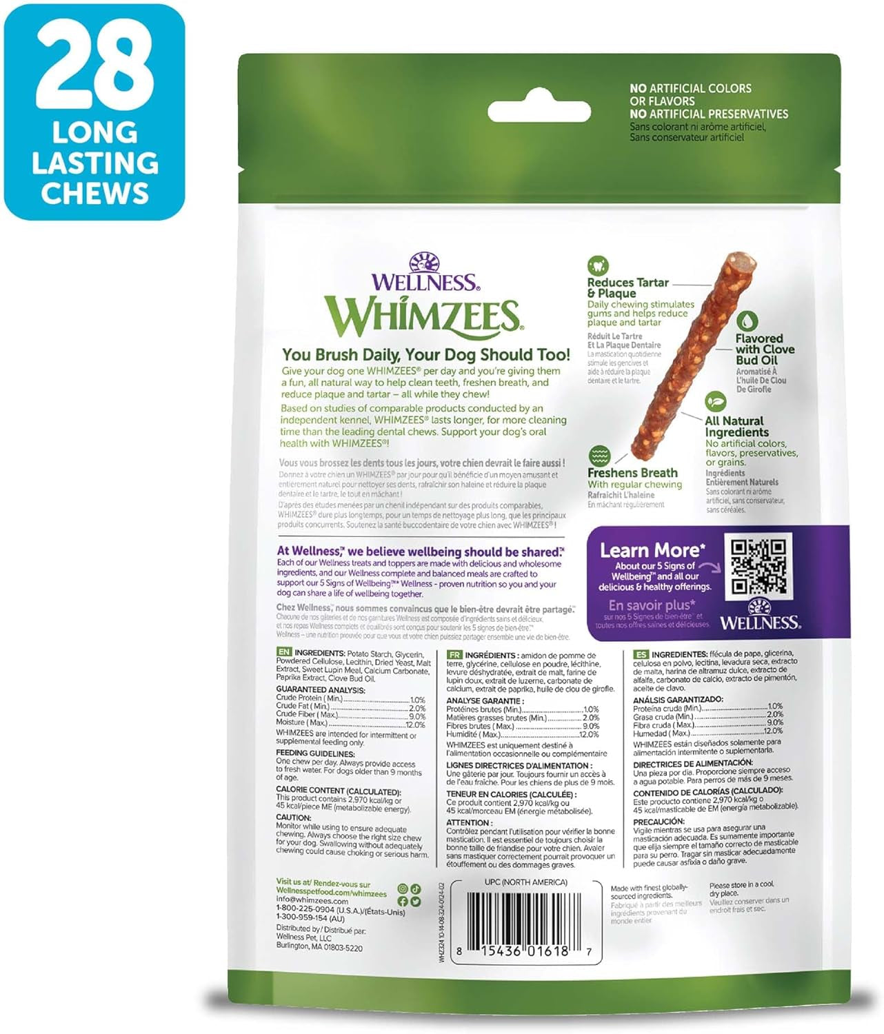 WHIMZEES Veggie Sausage Small Dog Dental Treats – 28 Count
