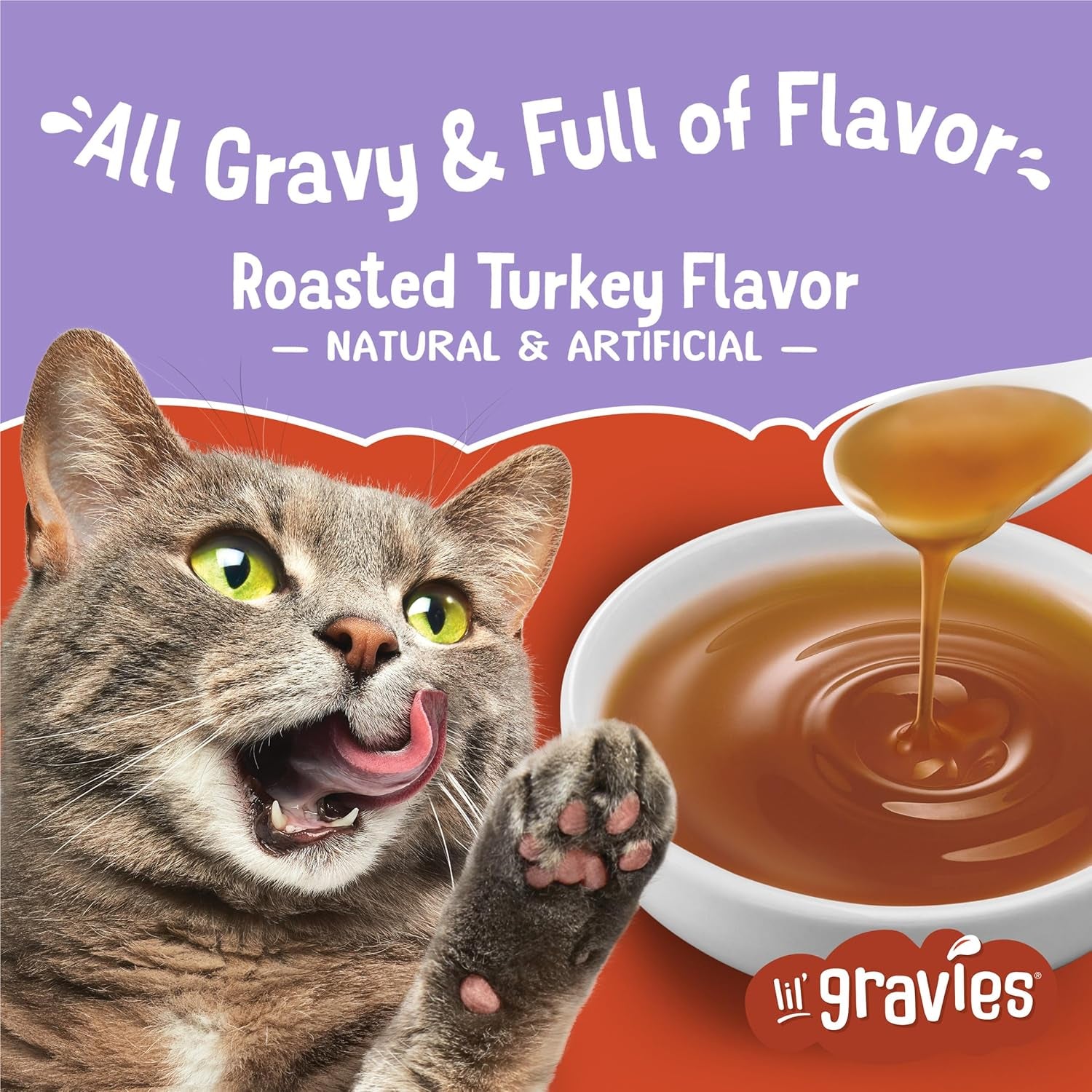 Lil’ Gravies Roasted Turkey Cat Treat Pouches – 1.55 oz x 16 Pack