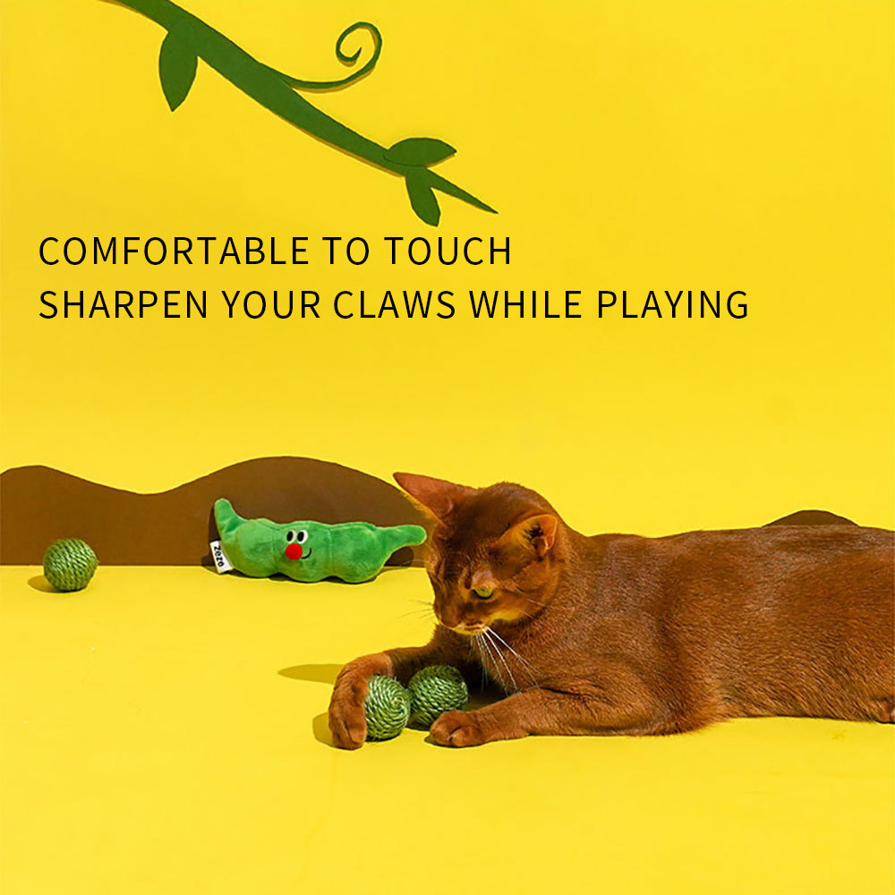 3 in 1 Cat Ball Toy Set – Sisal, Crinkle & Pea Pod