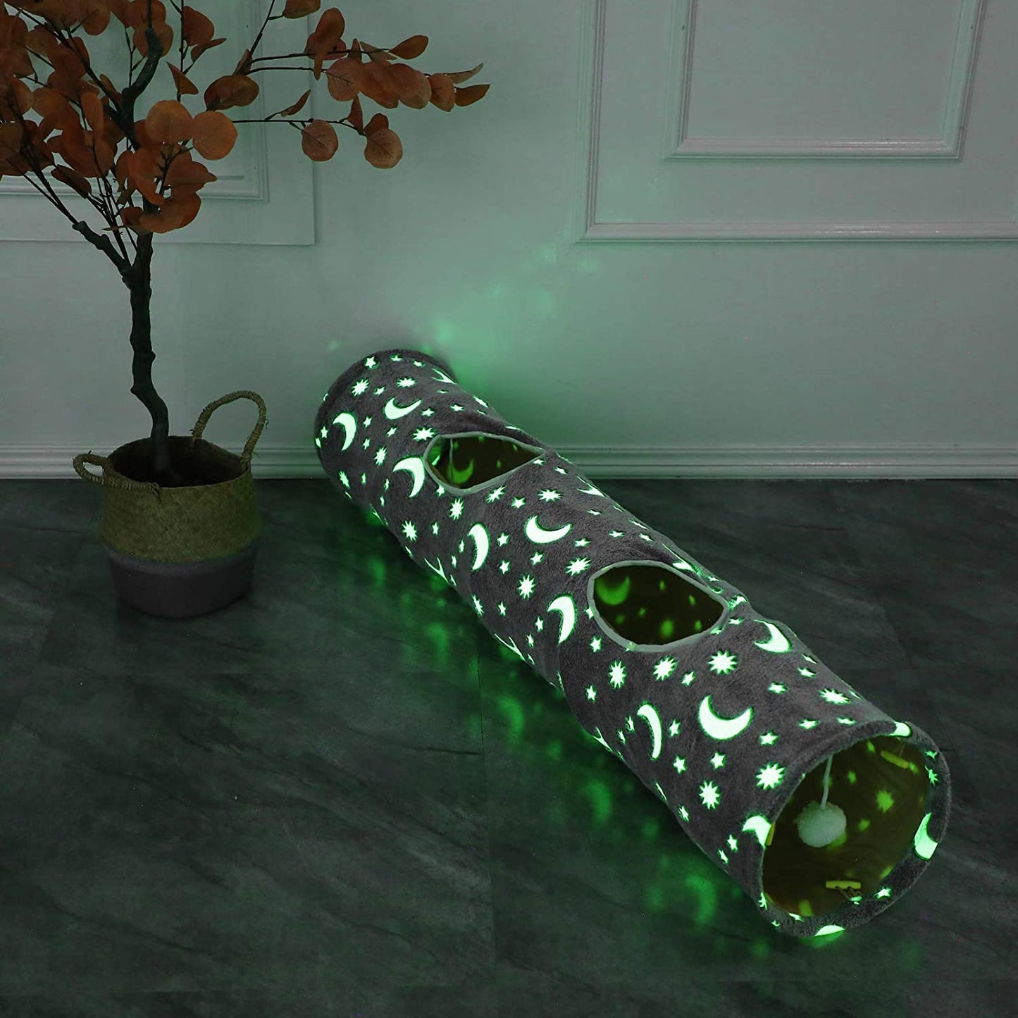 Glow Tunnel with Plush Ball – Grey Moon & Star