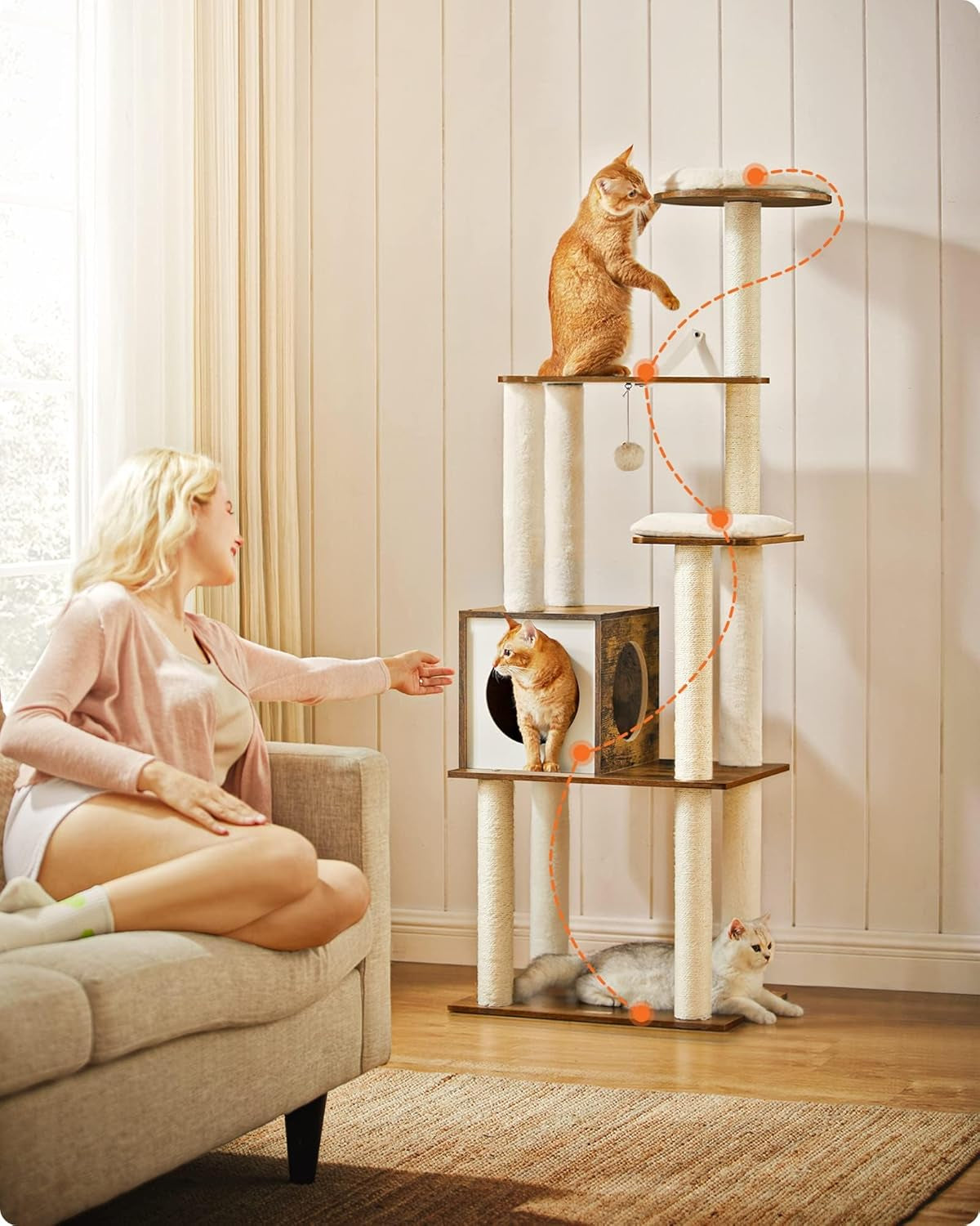 Woodywonders Cat Tower – 65" Multi-Level Indoor Climber