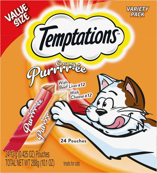 Temptations Creamy Puree Beef Liver & Cheese Wet Cat Treats - 0.42 oz (24 Count)