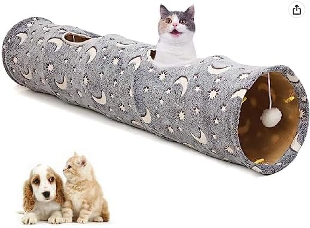 Glow Tunnel with Plush Ball – Grey Moon & Star