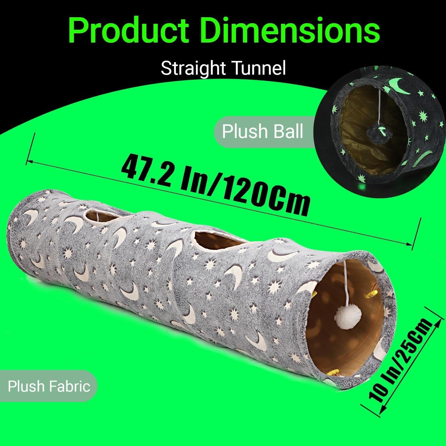 Glow Tunnel with Plush Ball – Grey Moon & Star