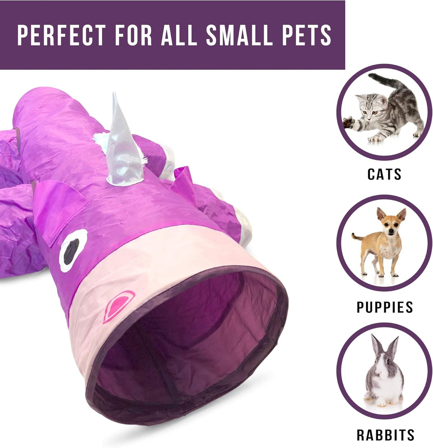 Magic Mewnicorn Cat Tunnel – 5-Way Crinkle Hideout for Small Pets