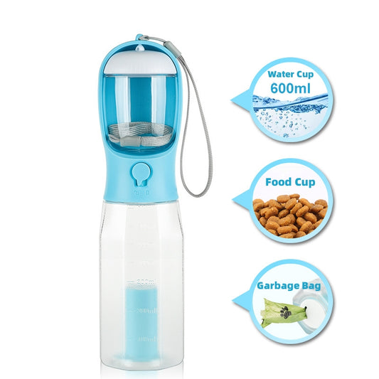 3-in-1 Pet Water Bottle – Leak-Proof Feeder & Poop Dispenser