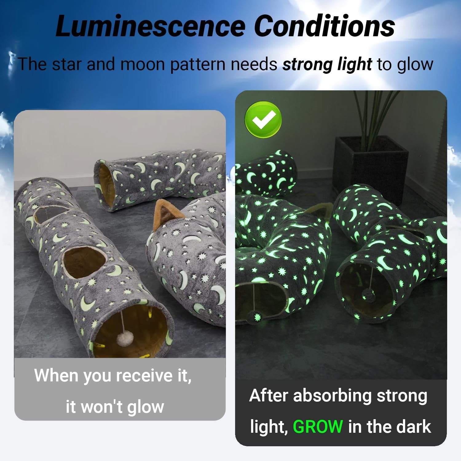 Glow Tunnel with Plush Ball – Grey Moon & Star