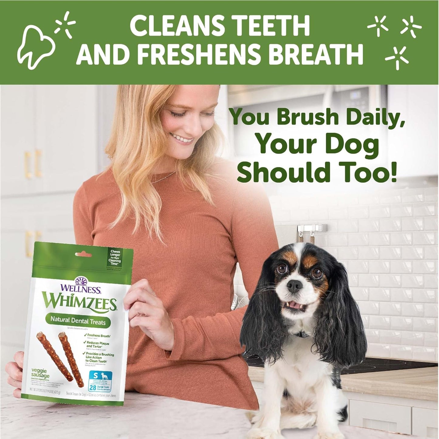 WHIMZEES Veggie Sausage Small Dog Dental Treats – 28 Count