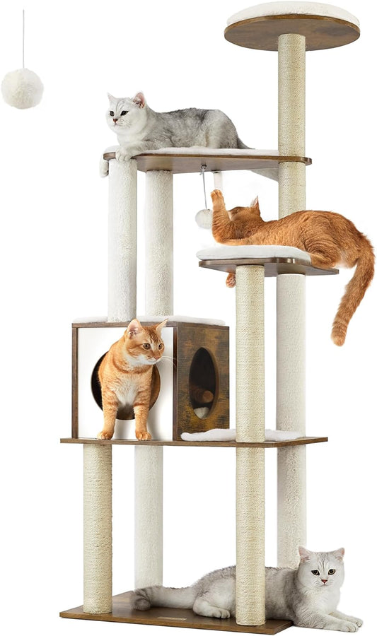 Woodywonders Cat Tower – 65" Multi-Level Indoor Climber
