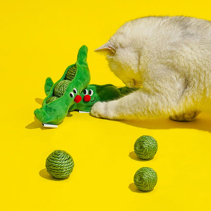 3 in 1 Cat Ball Toy Set – Sisal, Crinkle & Pea Pod