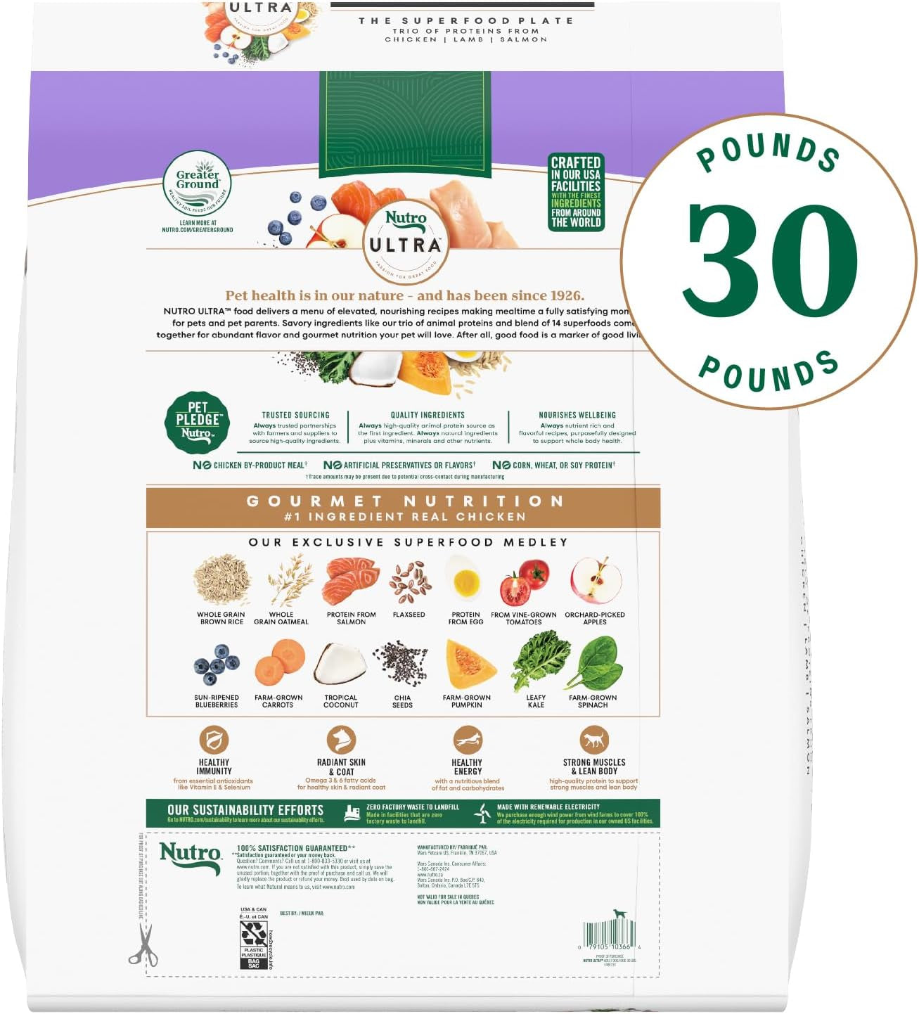 Nutro Ultra Natural Chicken, Lamb & Salmon Dry Dog Food – 30 lb