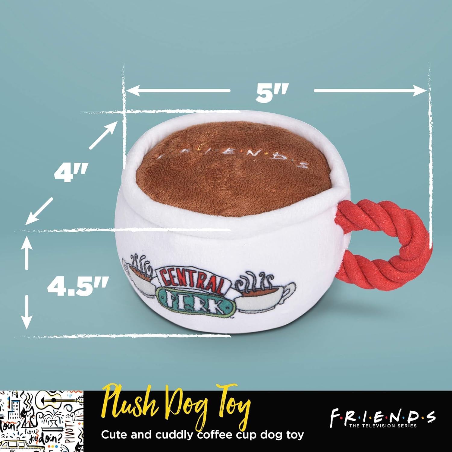 Central Perk Mug Dog Toy – Plush, Rope Handle