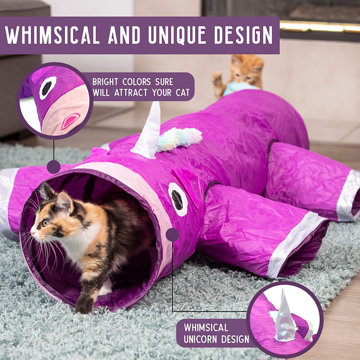 Magic Mewnicorn Cat Tunnel – 5-Way Crinkle Hideout for Small Pets