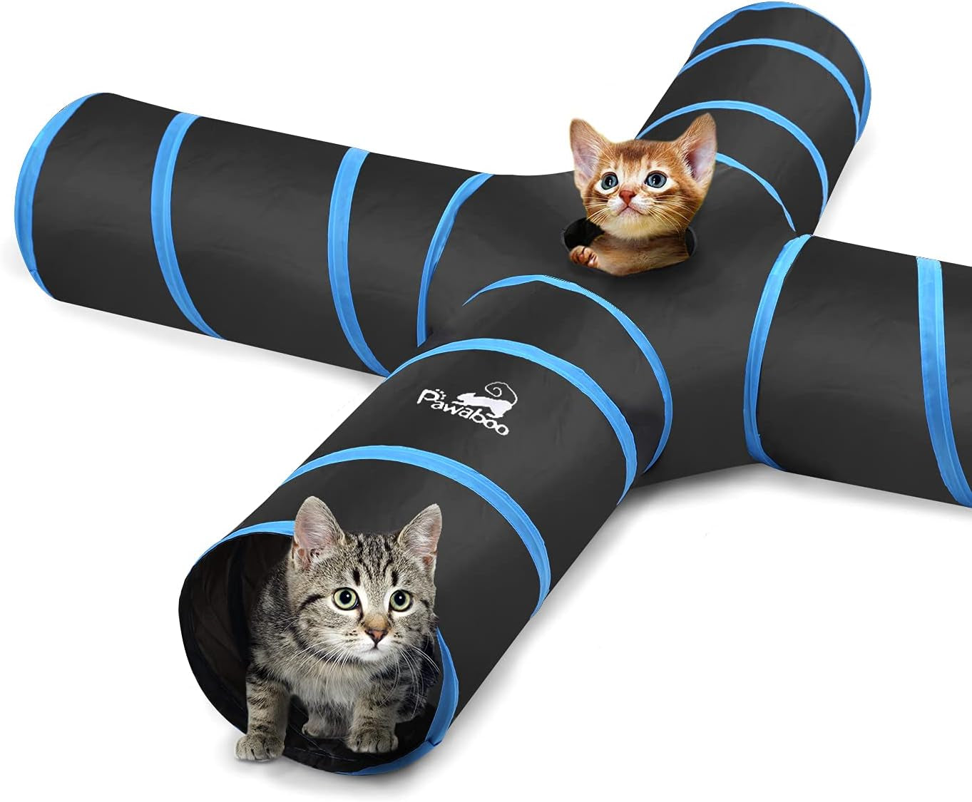 4-Way Cat Tunnel – Collapsible Maze with Bells & Pompon