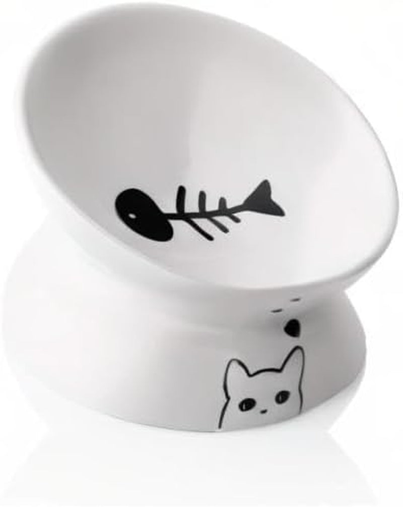 Ceramic Cat Bowl – Raised Design for Spine Comfort