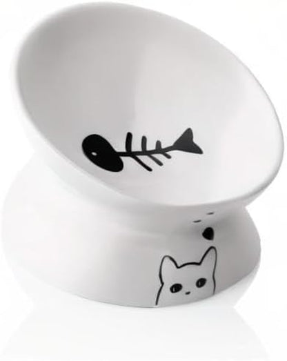 Ceramic Cat Bowl – Raised Design for Spine Comfort