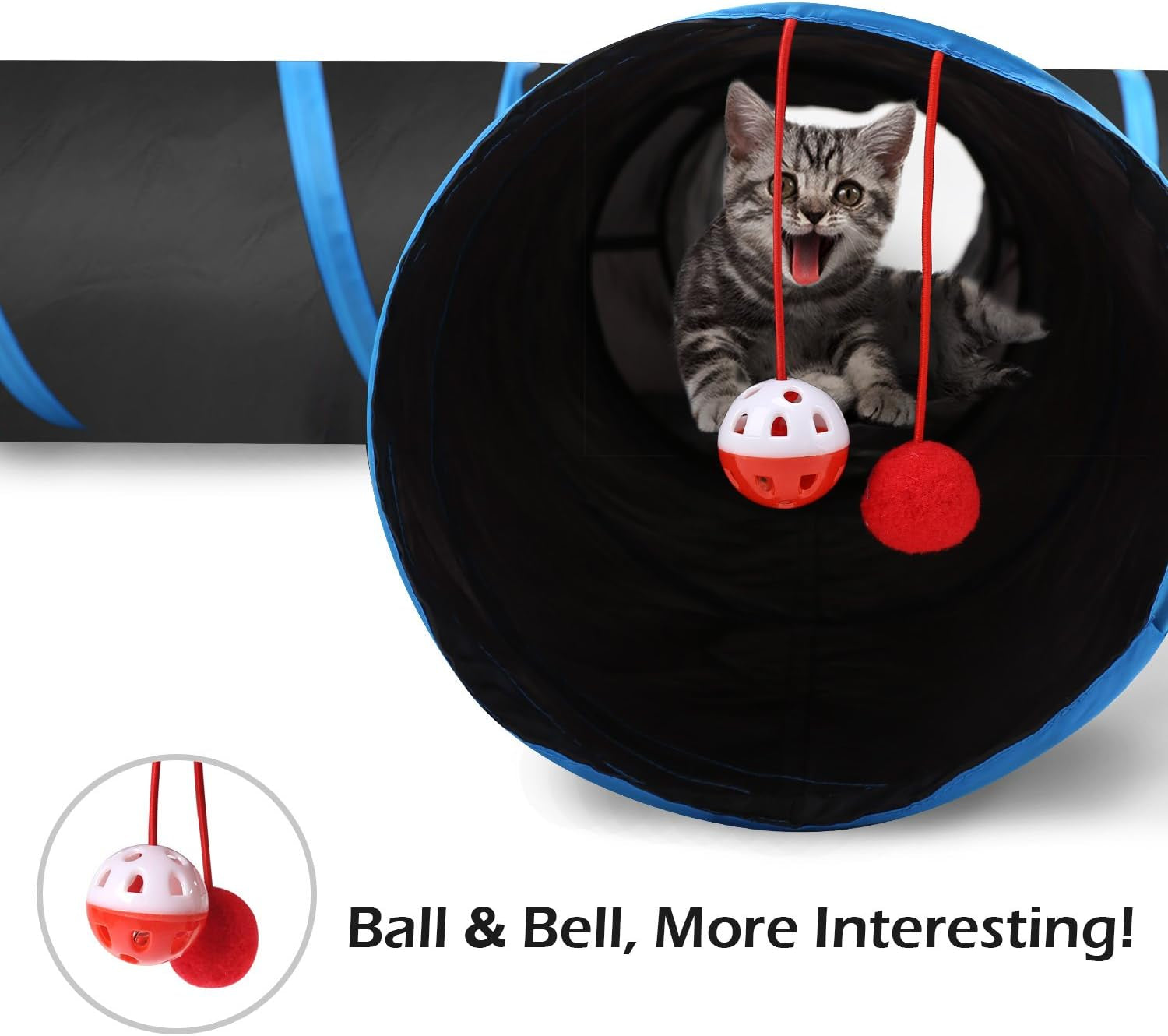 4-Way Cat Tunnel – Collapsible Maze with Bells & Pompon