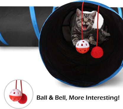 4-Way Cat Tunnel – Collapsible Maze with Bells & Pompon