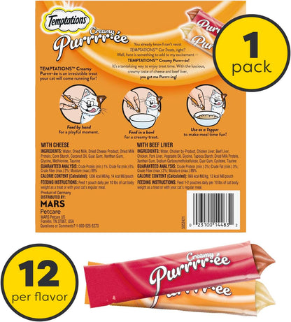 Temptations Creamy Puree Beef Liver & Cheese Wet Cat Treats - 0.42 oz (24 Count)