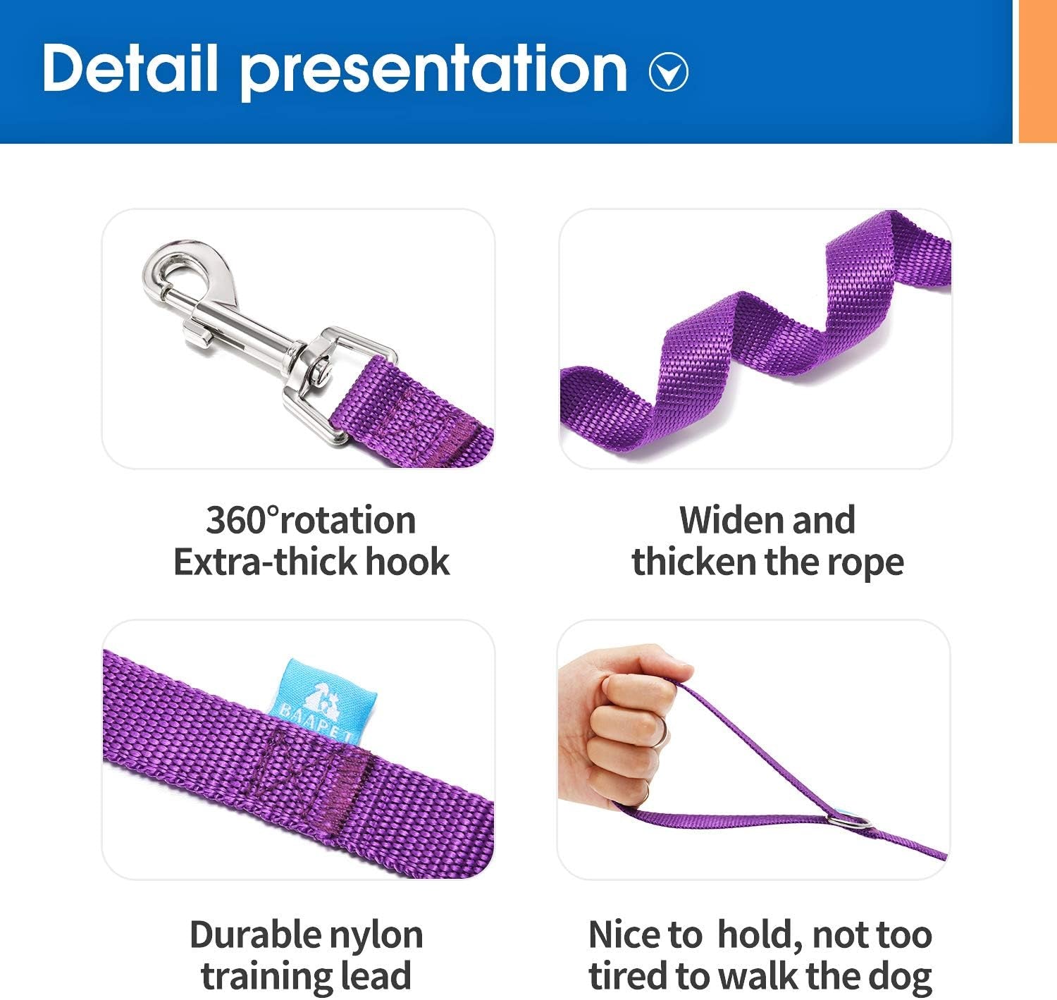 Long Training Leash with Clicker – 30 ft, Purple