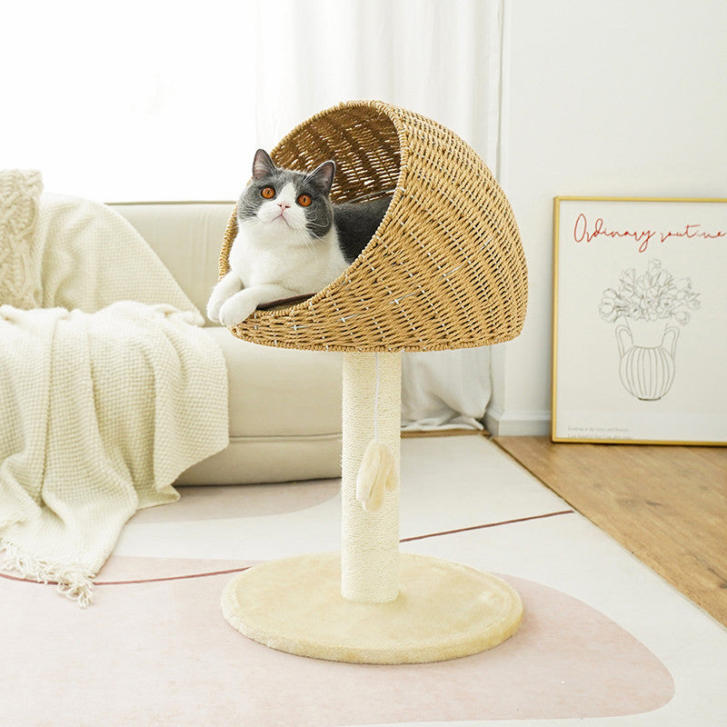 Rattan Cat Tree – Climbing Tower with Nest
