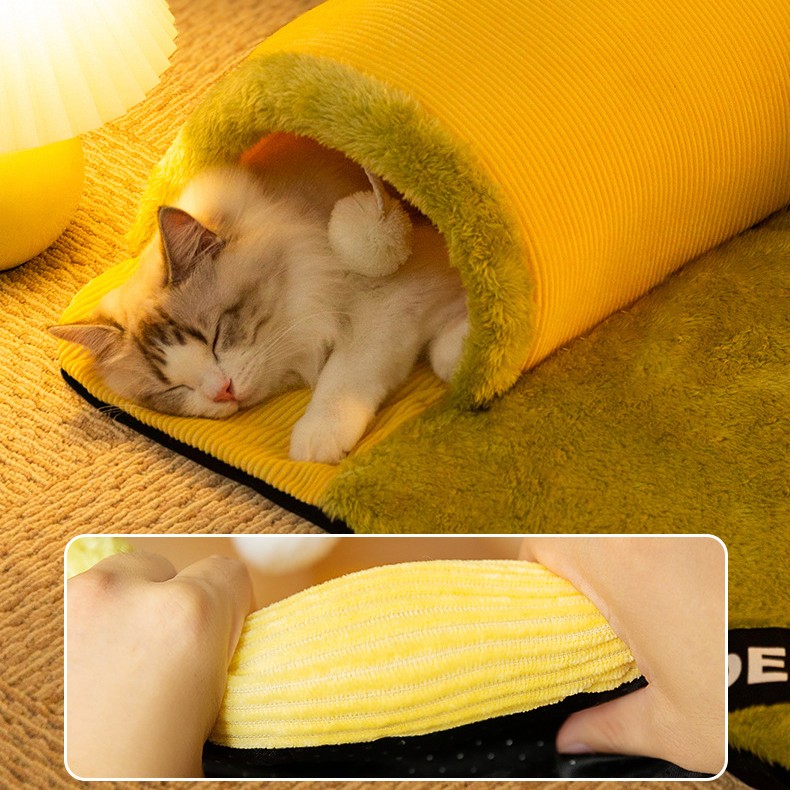 2 in 1 Tunnel Cat Bed – Mat & Hideout with Toys
