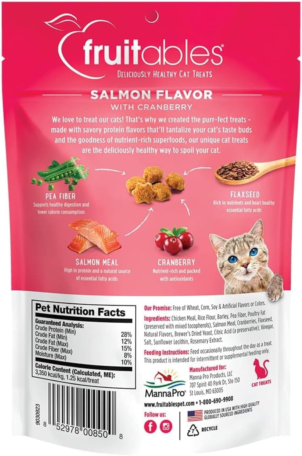 Fruitables Helathy Crunchy Salmon & Cranberry Cat Treats – 2.5 oz