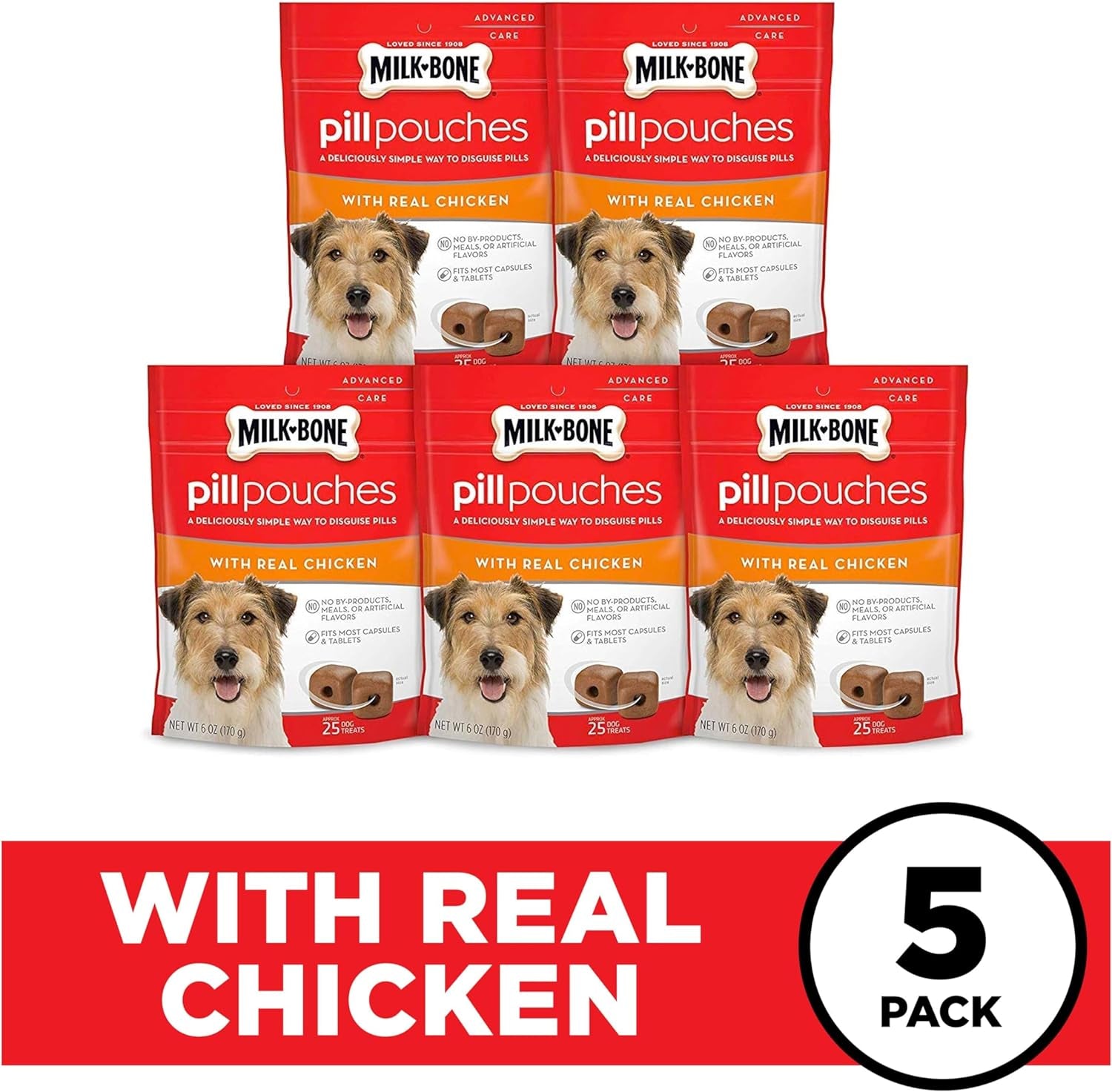 Chicken Pill Pouch Dog Treats – 6 oz × 5 pack