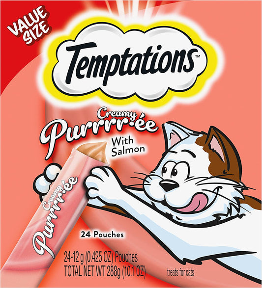 Temptations Creamy Puree Salmon Cat Treats – 0.42 oz (24 Tubes)